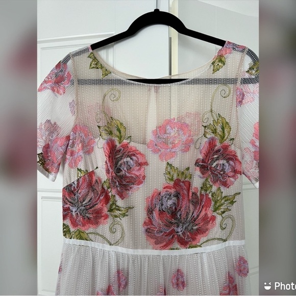 Marchesa Notte Tiered Embroidered Tulle Midi Dress - Picture 6 of 12